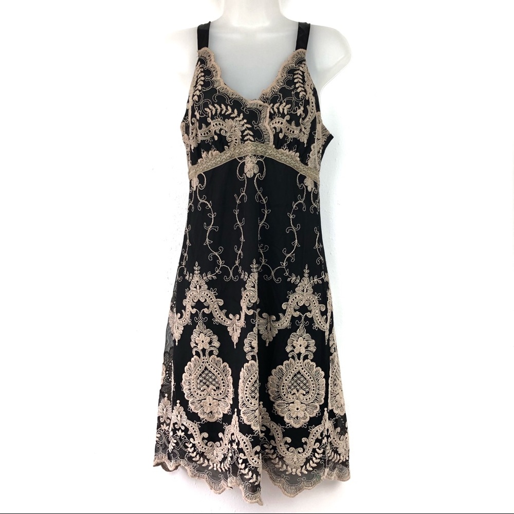 🦩Halé Bob Sheer Embroidered Black and tan dress S